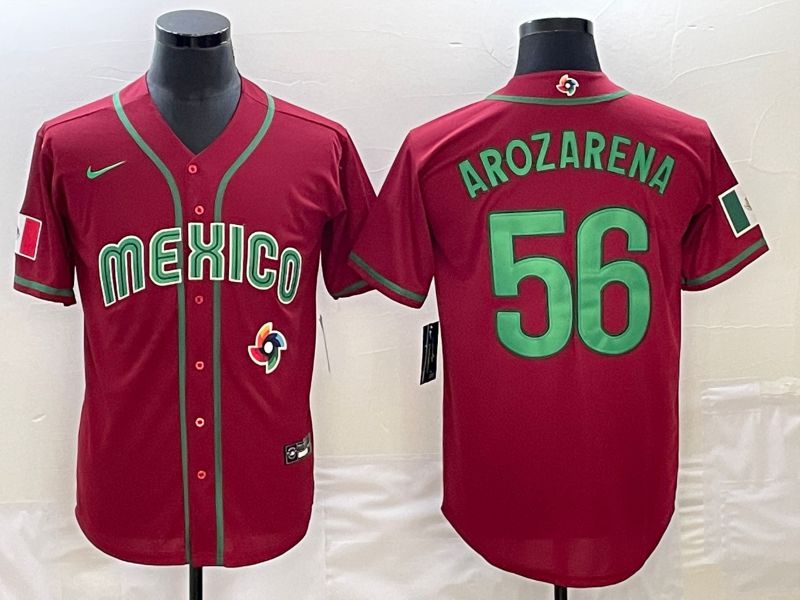Men 2023 World Cub Mexico #56 Arozarena Red Nike MLB Jersey14